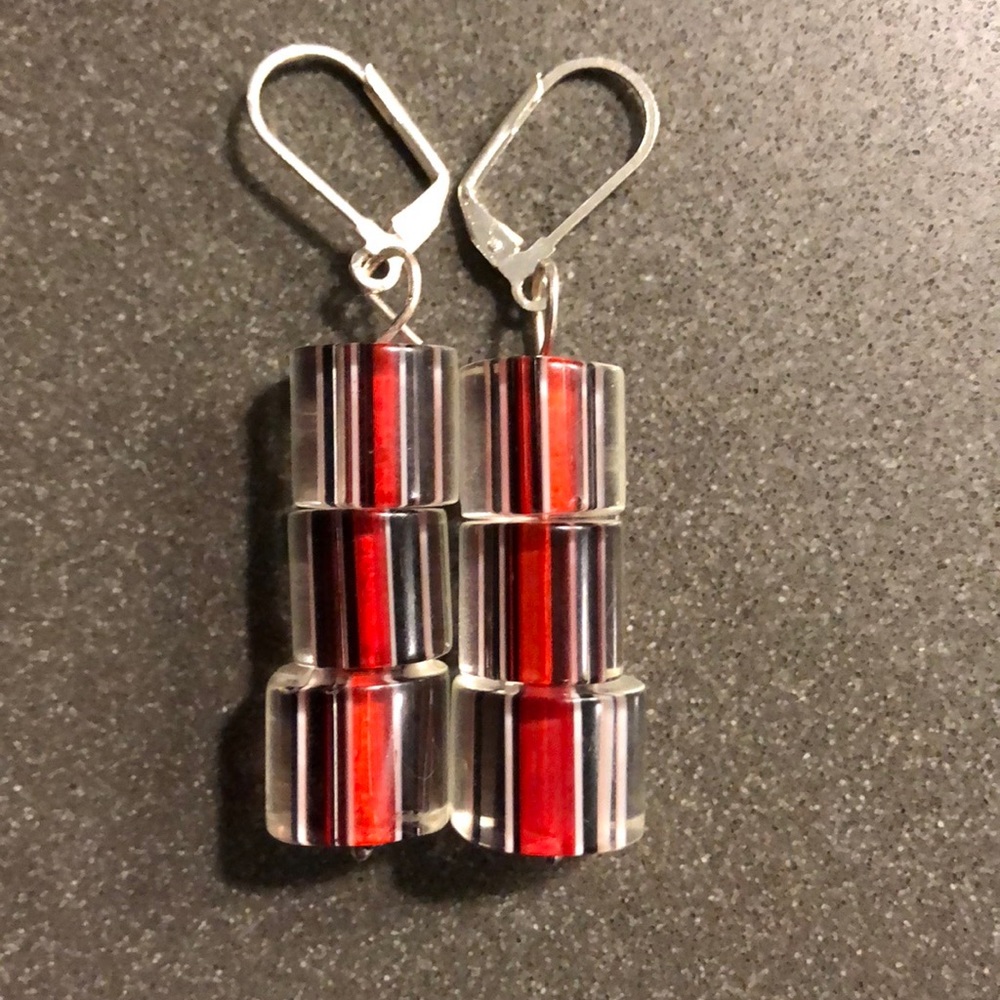 Striped glass bead earrings, handmade & new.